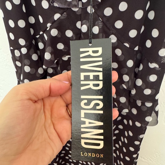 River Island Black Polka Dot One-Shoulder Ruffle Dress NWT - Picture 6 of 8